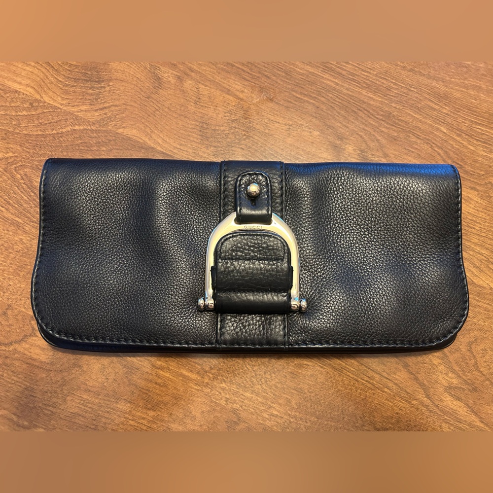 Gucci Black Leather Greenwich Clutch - Authentic